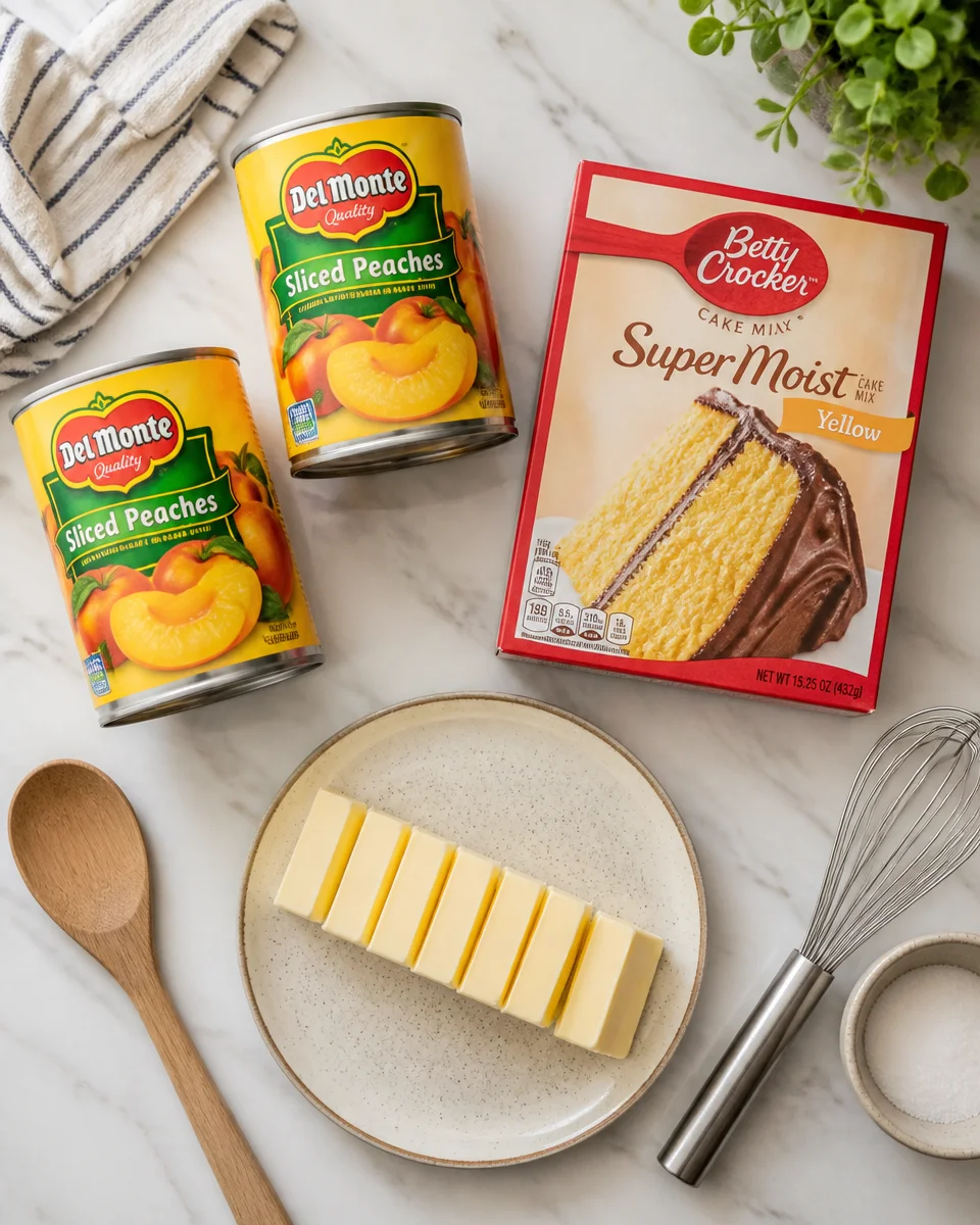 Peach Dump Cake 3 Ingredients