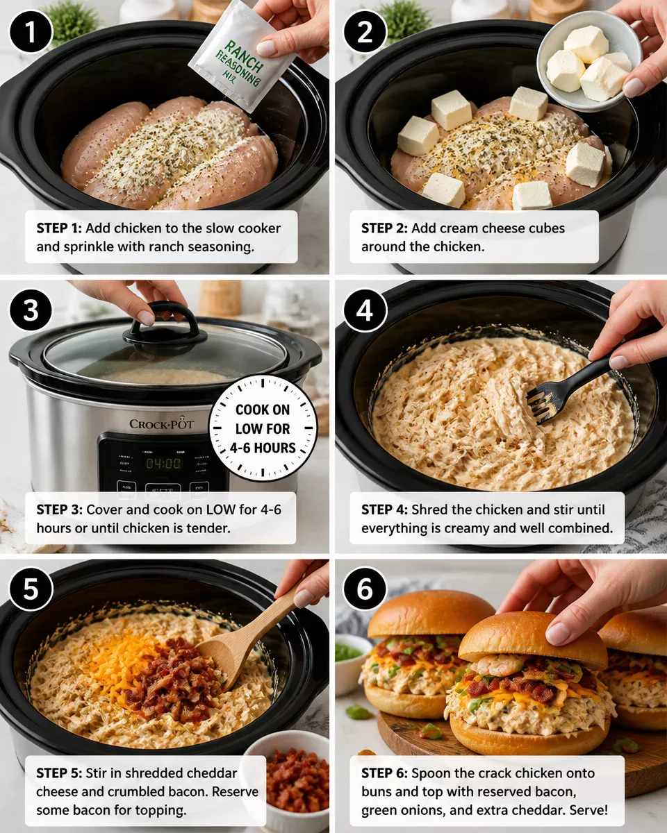 Slow Cooker Crack Chicken Sandwiches