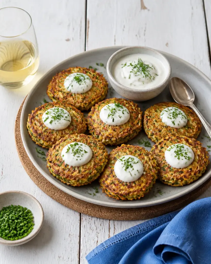 Easy Zucchini Fritters with Sour Cream