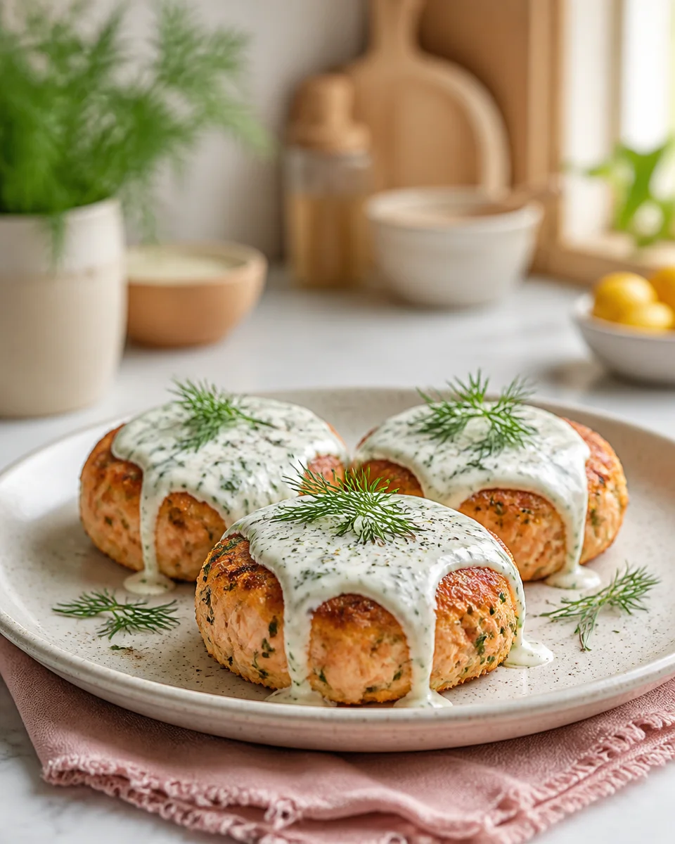 Salmon Patties with Dill Sauce
