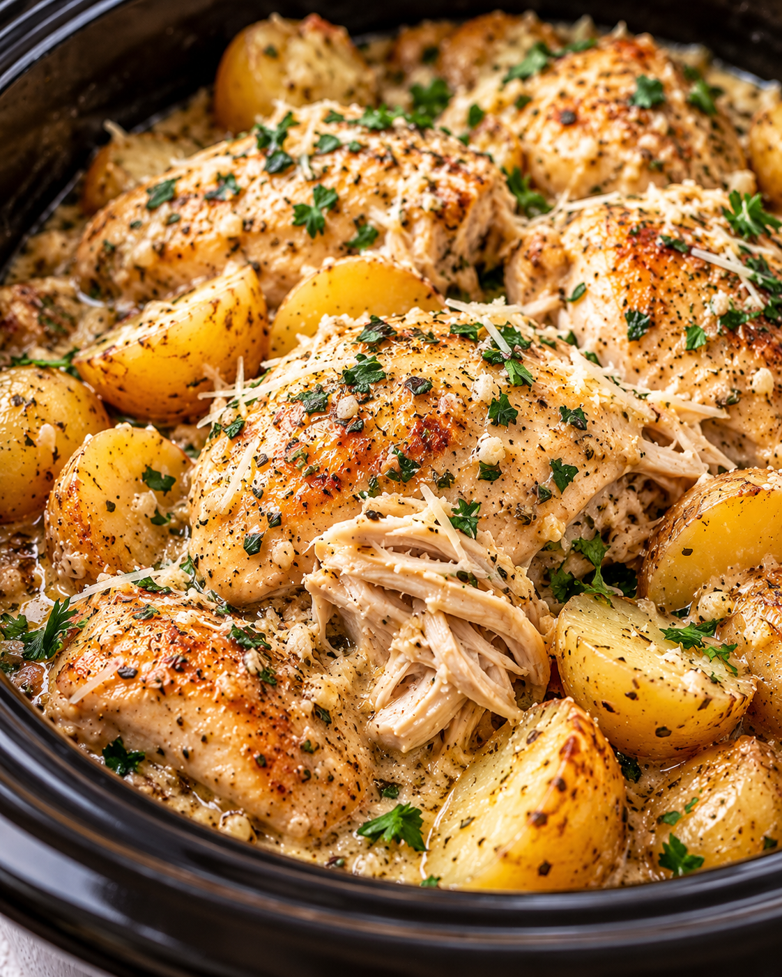 Garlic Parmesan Crockpot Chicken and Potatoes